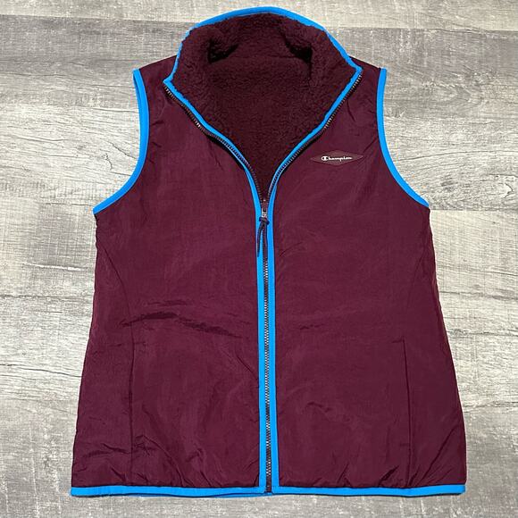 Champion NEW Reversible Cozy Sherpa Vest Womens S Dark Berry Full Zip Pockets - Picture 6 of 12